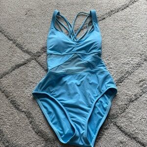 Bleu Rod Beattie one piece bathing suit mesh strappy Swimsuit blue 10